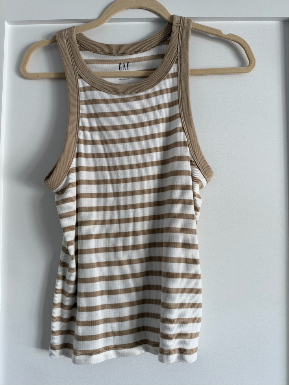 GAP Cream and Tan Striped Ribbed Tank Top